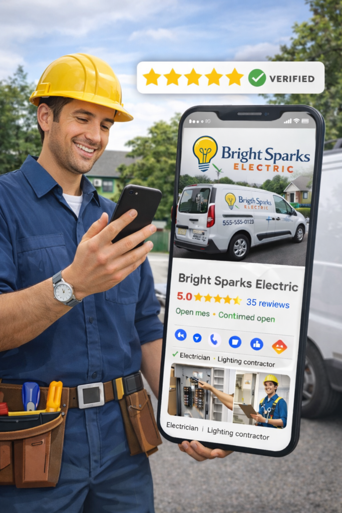 Phone screen showing 5-star rating on Google