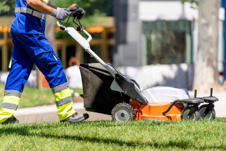 Push-mowing a yard