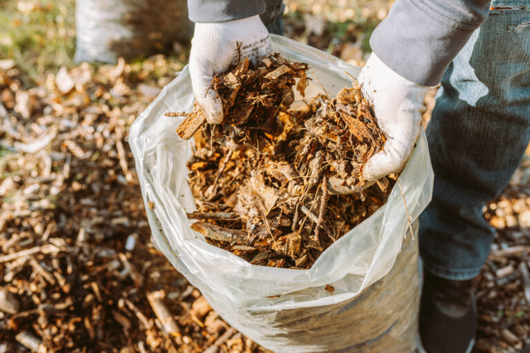 Bag of brown mulch