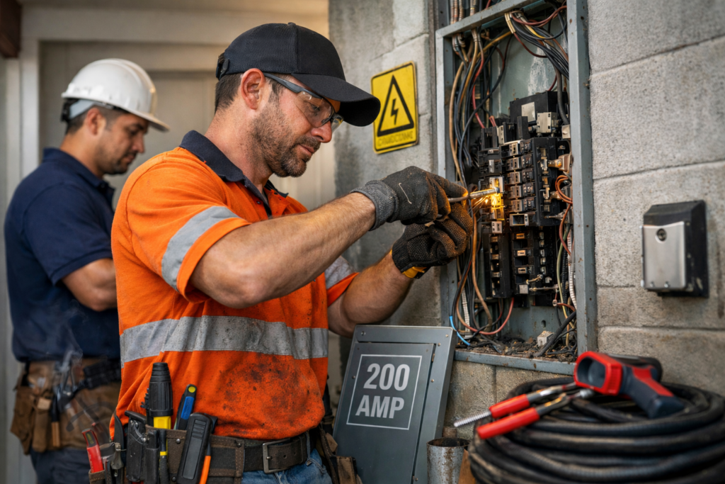 Man performing electric panel service in central florida.