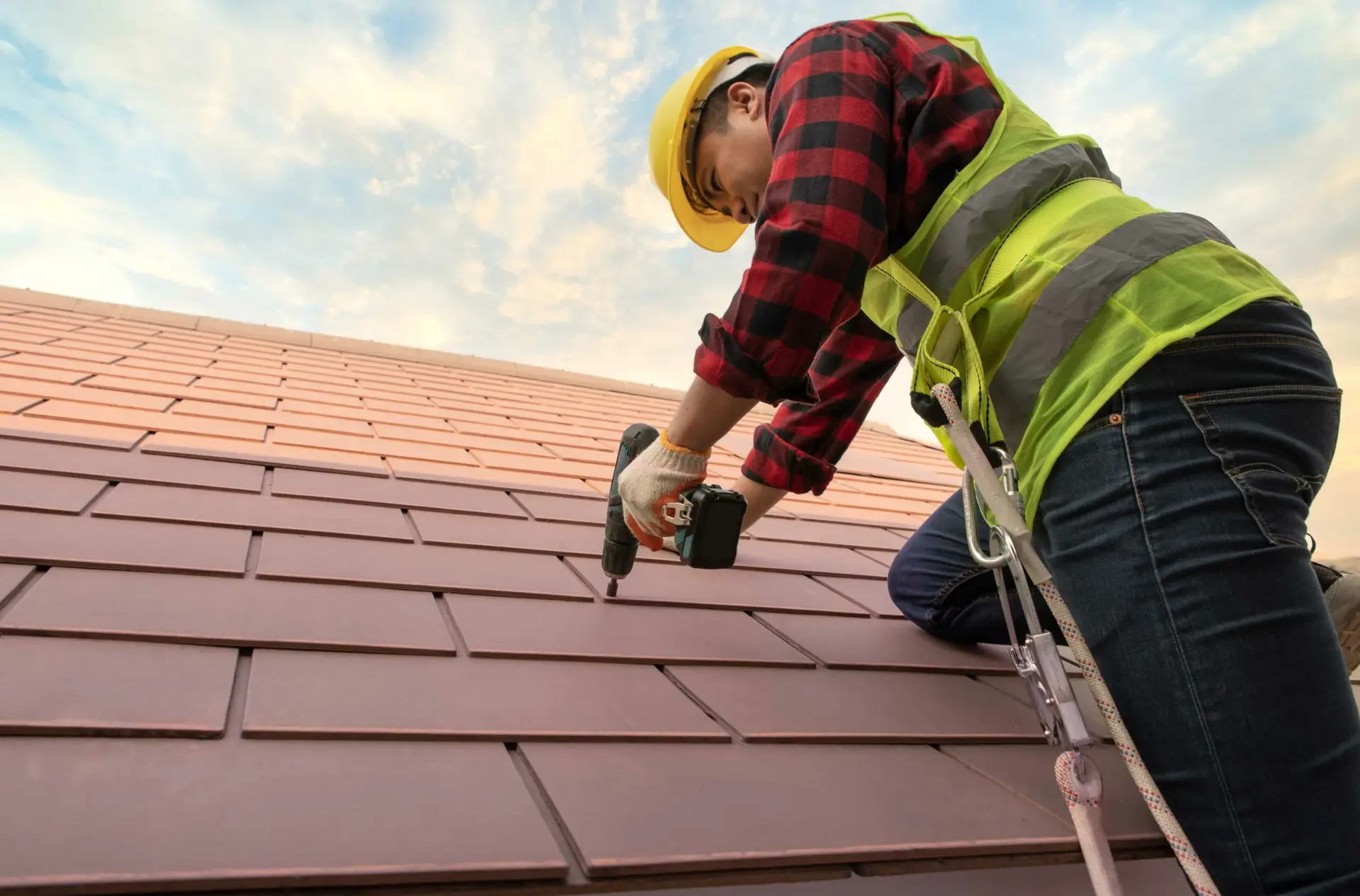 Roofing crew completing a replacement job — social media content showing real work builds the trust roofing companies need to convert