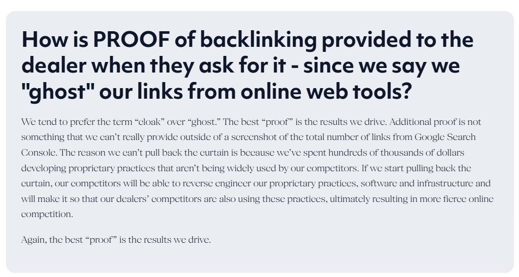 Competitor internal memo admitting to cloaking and black-hat link building practices