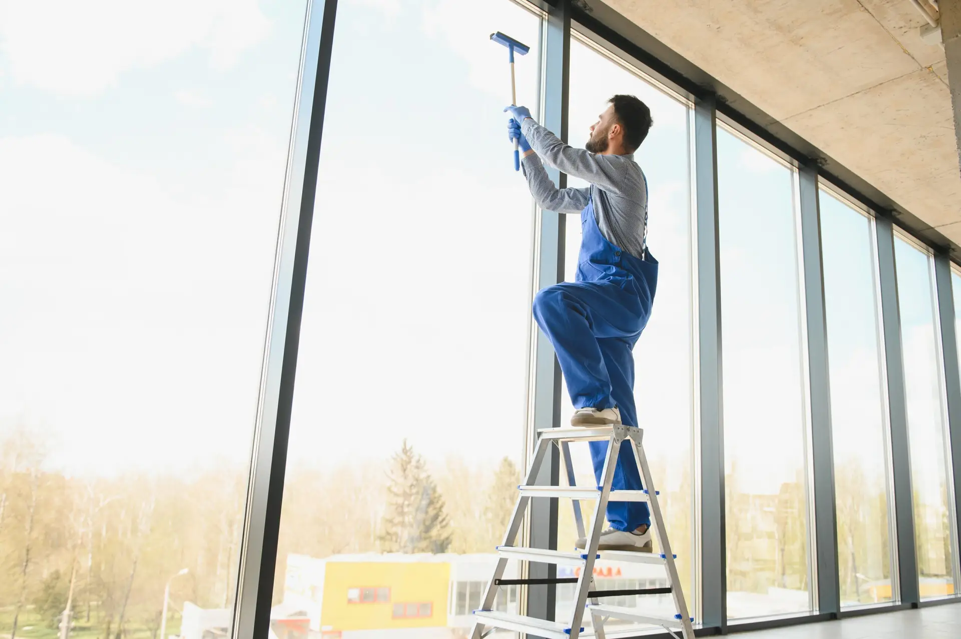 Professional window cleaning crew working on a Tampa Bay commercial building — the high-value recurring contract that window cleaning SEO company strategies in Tampa FL are designed to capture